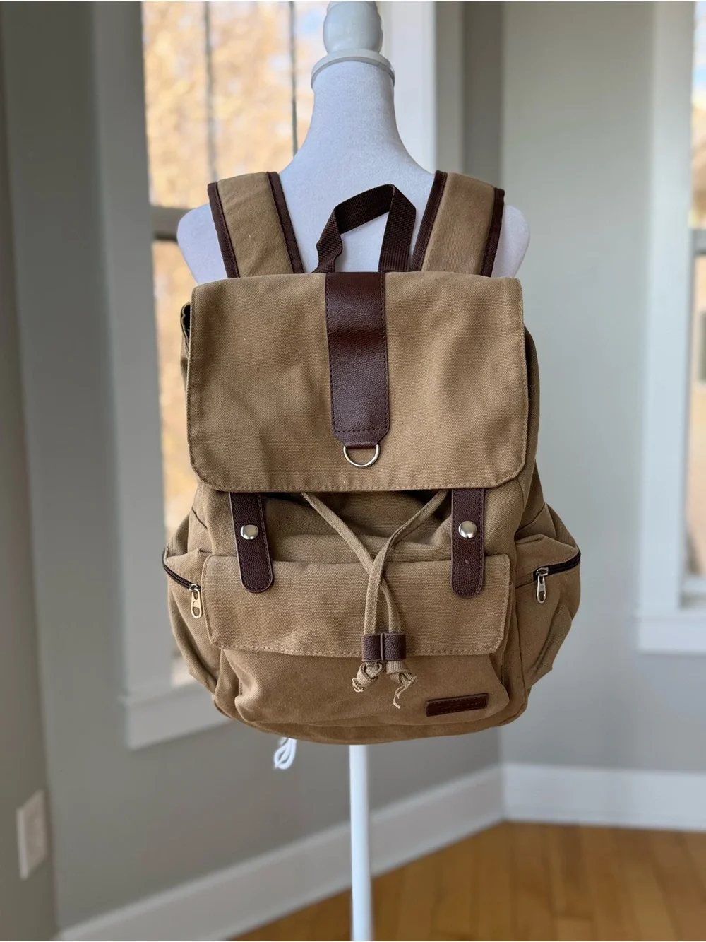 Bella Russo Tan Brown Nylon Drawstring Backpack